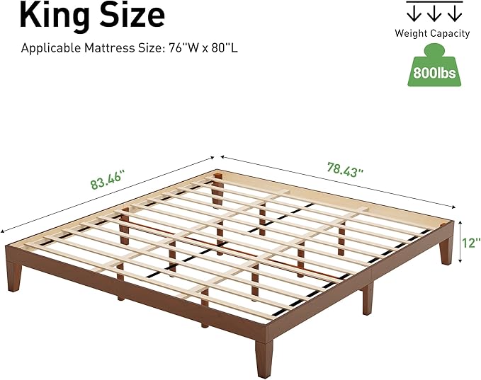 COLAMY 12 Inch Sturdy King Size Wood Platform Bed Frame, Easy Assembly Bed Frame with Wood Slat Support, No Box Spring Needed, Espresso