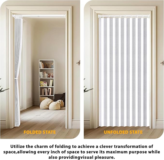Jilron Accordion Door Curtain Set - 100% Blackout, with Curtain Rod Included, for Bedroom Privacy Protection (White-43 W x 78" L+Rod)