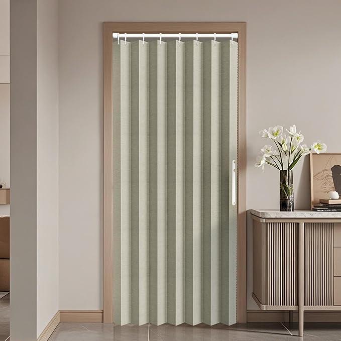 JILRON 100% Blackout Fabric Folding Door Curtain with Magnetic Closure - Accordion Style for Sliding Doors, Closets,Wardrobe and Temporary Door Solutions Doorway Curtains（W42 x L78, Off White 1 Panel）