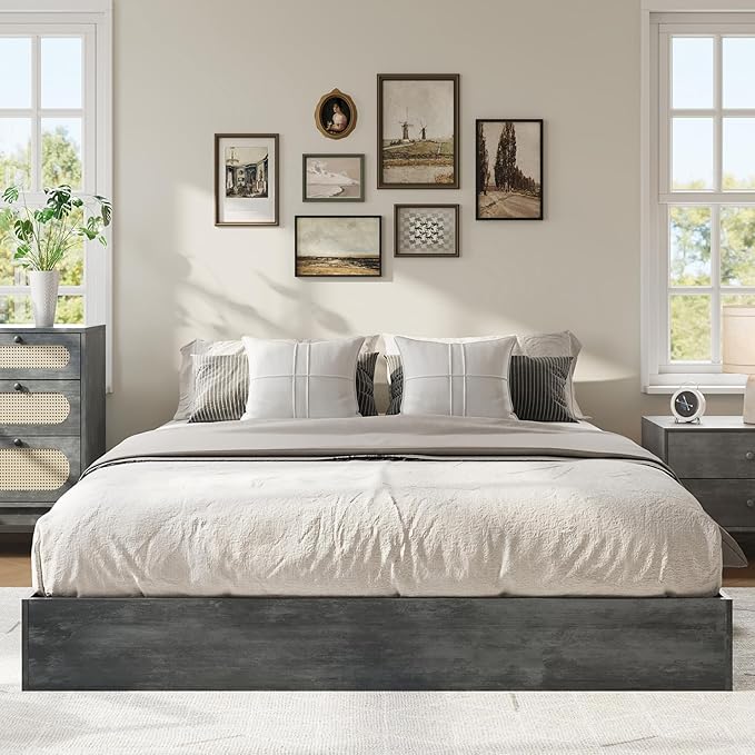 IDEALHOUSE Platform Bed Frame Full Size,Wooden Slat Support,No Box Spring Needed, Easy Assembly