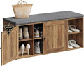 SONGMICS Home Shoe Storage Bench, Superfast Toolless Assembly, Shoe Rack Cabinet with Door & Adjustable Shelf for Entryway/Living Room, 14 x 40.2 x 17.3 Inches, Honey Brown and Slate Gray