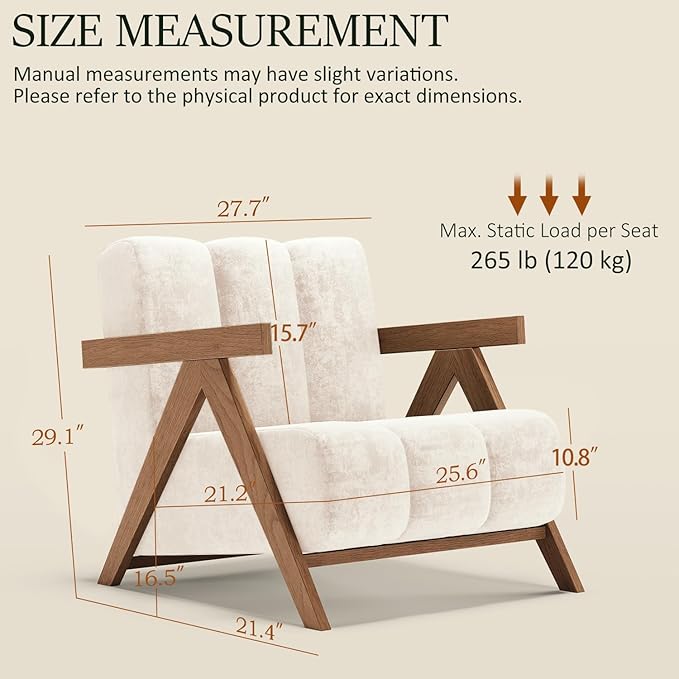 Modern Accent Chair Set of 2 for Living Room Bedroom,Comfy Chenille Reading Chair with Wood Frame,Upholstered Lounge Armchair with Thick High-Elastic Sponge for Apartment & Waiting Room(White,2)