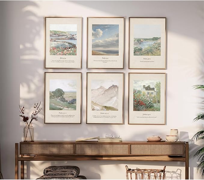 Christian Scripture Wall Art Set of 6 Bible Verse Canvas Wall Decor Psalm 23 Wall Art Religious Pictures Vintage Prints Christian Artwork Bible Verse Poster for Living Room Bedroom 8x10 Inch Unframed