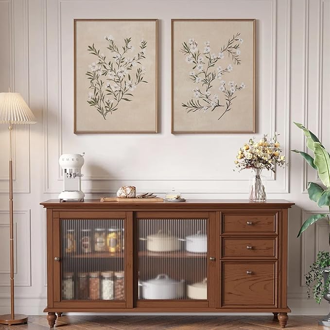 Vintage Botanical Wall Art Neutral Floral Prints Farmhouse Flower Canvas Wall Decor Watercolor Wildflower Pictures Nature Minimalist Artwork for Living Room Bedroom 12x16 Inch Unframed Set of 2