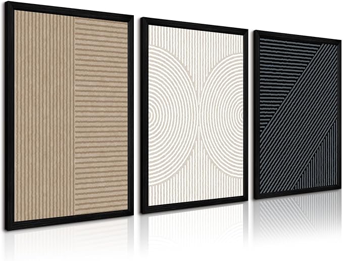 Modern Abstract Pictures Wall Art Boho Neutral Canvas Wall Art Minimalist Line Wall Decor Beige Black Brown Artwork Abstract Modern Painting Prints for Living Room Bedroom 16x24x3 Inch Wood Framed