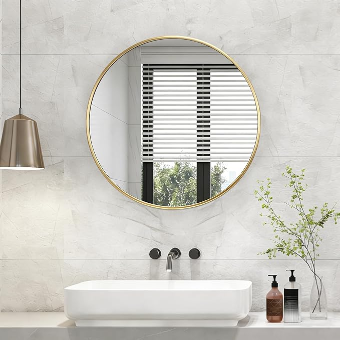 NEWBULIG Bathroom Mirror, Wall Mirror with Aluminum Alloy Thin Frame, Bathroom Mirrors for Over Sink, Bedroom, Living Room, Entryway