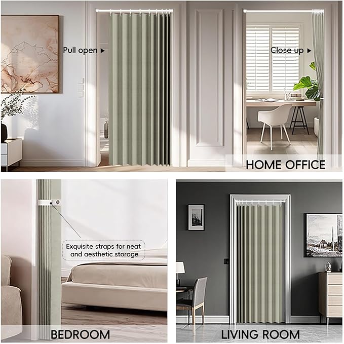 JILRON 100% Blackout Fabric Folding Door Curtain with Magnetic Closure - Accordion Style for Sliding Doors, Closets,Wardrobe and Temporary Door Solutions Doorway Curtains（W42 x L78, Off White 1 Panel）