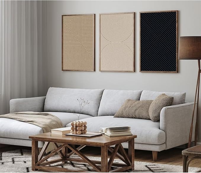 Abstract Modern Wall Decor Art Set of 3 Boho Neutral Canvas Wall Art Beige Minimalist Line Wall Art Decor Brown Black Art Modern Abstract Prints Pictures for Living Room Bedroom 24x36 Inch Unframed
