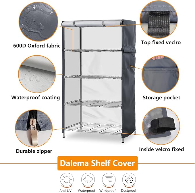 Waterproof Shelf Cover,600D Heavy Duty Dustproof Storage Wire Rack Covers,Outdoor Shelving Covers for Wire Shelves with Zipper 36''x16''x72'',Grey