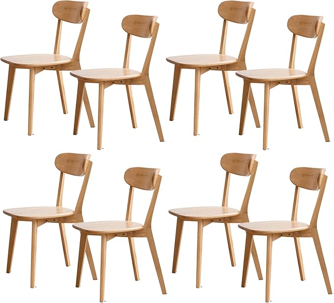 Modern Dining Chairs Set of 8, Solid Oak Wood Dining Chair with Comfortable Backrest, Sturdy Wooden Chairs for Kitchen, Dining Room