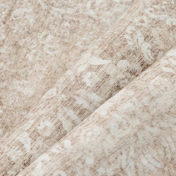 PureCozy Beige Area Rug 3x4 Washable Neutral Office Entryway Carpet Vintage Non Slip Indoor Low Pile Soft Thin Door Mat Retro Floral Accent Throw Small Rug for Bathroom Bedroom Dining Living Room