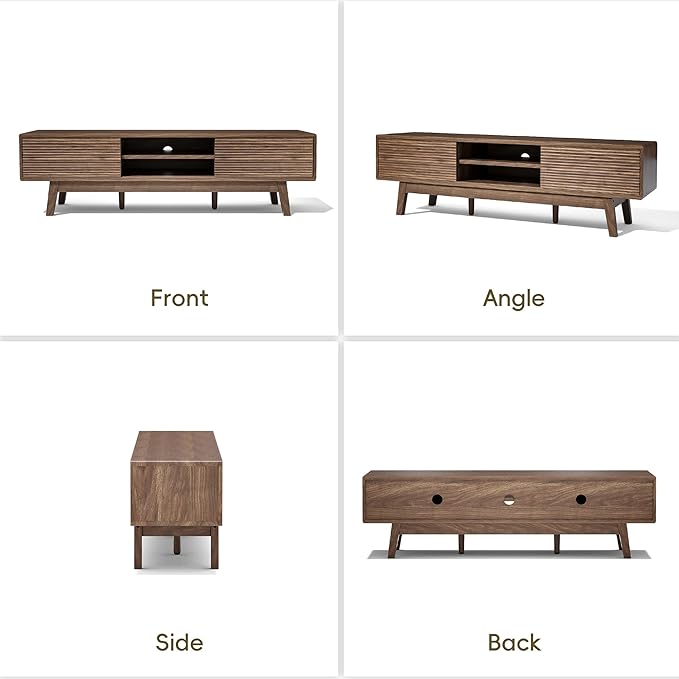 MU 59 Inch TV Stand for TVs up to 65 Inch, Mid Century Modern TV Console with Fluted Sliding Doors & Shelves, Low Profile Entertainment Center for Bedroom, Living Room (Walnut, 59")