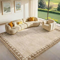 GarveeHome 8x10 Brown Bordered Living Room Rug Modern Non Slip Low Pile Carpet for Dining Room Home Office Geometric Minimalist Neutral Rugs for High Traffic Area, Beige