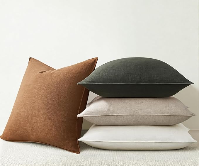Pack of 4 Couch Throw Pillow Covers 20x20 Inch GoldOlive Soft Decorative Linen Pillow Covers Farmhouse Boho Cushion Covers for Mid Century Modern Home Decor Sofa Bedroom Living Room