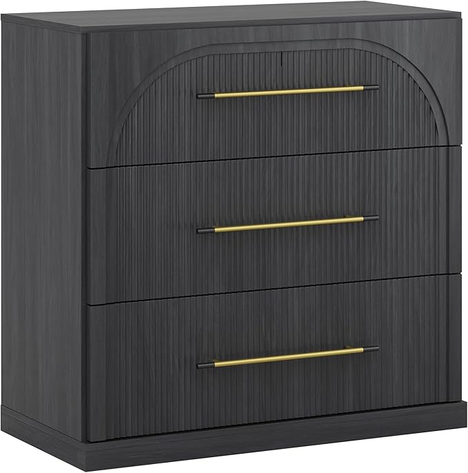 BELLEZE Fluted Modular Sideboard Cabinet, Classic Modern Buffet Cabinet with 3 Drawers, Accent Credenza Storage Cabinet for Dining Room Living Room Entryway (Ebony)