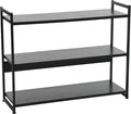 Household Essentials Jamestown Wide 3 Shelf Open Storage Bookshelf Black Oak Wood Grain and Black Metal