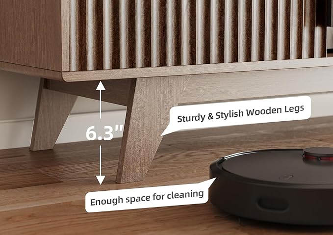 Claiks Mid-Century Modern TV Stand for 75 inch TV, Wood Fluted TV Stand with Storage and Adjustable Shelves, Low Profile TV Console for Living Room, Walnut