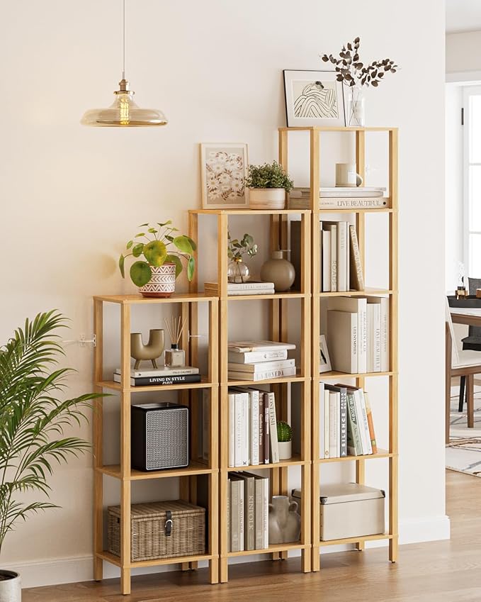 Open Book Shelf, 5 Tier Tall Bookshelf, Freestanding Shelf Narrow Bookcase with Open Shelves, 14.96" x 10.63" x 53.54", Book Shelves for Living Room, Office, Study, Oak