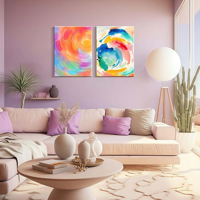 2pcs Framed Abstract Canvas Wall Art Set Of Prints Colorful Gallery Artwork Posters For Living Room Bedroom Bathroom Modern Decorative Pictures On Canvas24x16 Inch