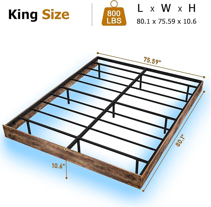 Floating Bed Frame King with LED Lights, Metal Platform King size Floating Bed Frame with Under Bed Storage, Heavy Duty Steel Slats Support, No Box Spring Needed, Noise Free, Easy Assembly, Brown