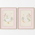 Vintage Nursery Wall Art Silly Goose Canvas Poster Pink Coquette Wall Decor Girls Room Pictures Baby Kids Poster Cute Animal Prints Floral Painting Artwork for Gallery Bedroom 12x16 Inch Unframed