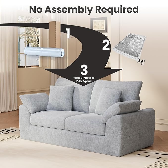 75.6" Modern Loveseat Sofa for Living Room, Cloud Boneless Couches with 4 Pillows, Mid Century Loveseat couches for Small Place, No Assembly Required, Light Grey