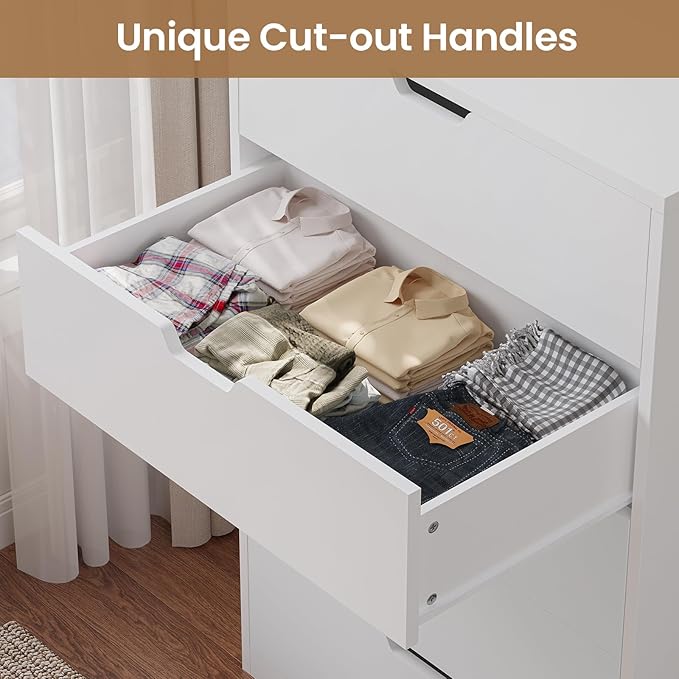 HAUOMS Tall 5 Drawer Dresser, White Modern Chest of Drawers for Bedroom,Closet Dressers with Drawers for Living Room, Entryway, Hallway