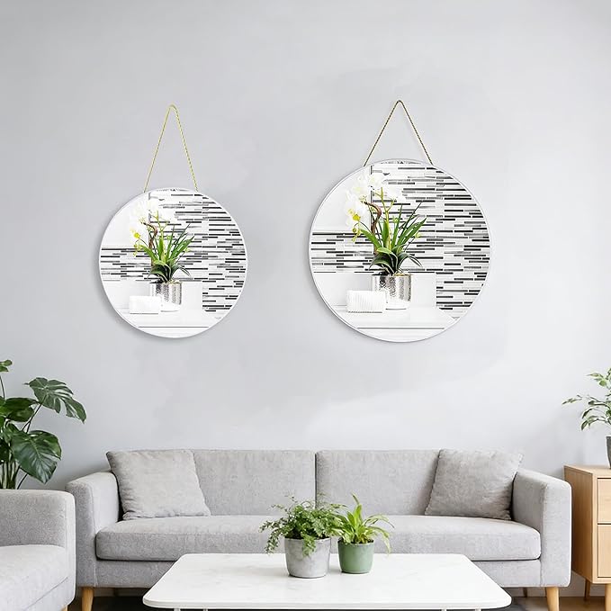 Funerom Round Wall Mirror 15.4 Inches Circle Mirror Bathroom Mirrors for Over Sink White