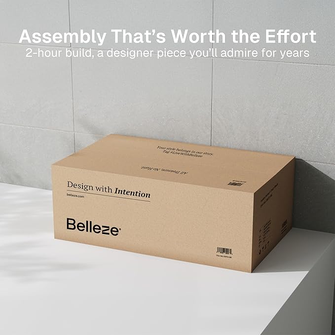 BELLEZE Bijou Modular Media Console Wall Unit (94.5" Wide)-Extra Long Entertainment Center & Storage System-Arched Door Sideboard for Living Room & Office-Hides All Clutter, Ebony