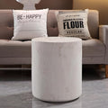 WILLIAMSPACE 15.75" Round End Table in Faux Marble, Modern Circle Drum Stone Side Table Travertine Small Coffee Table for Living Room, Outdoor, Magnesium Oxide, No Need Assembly, Light Beige