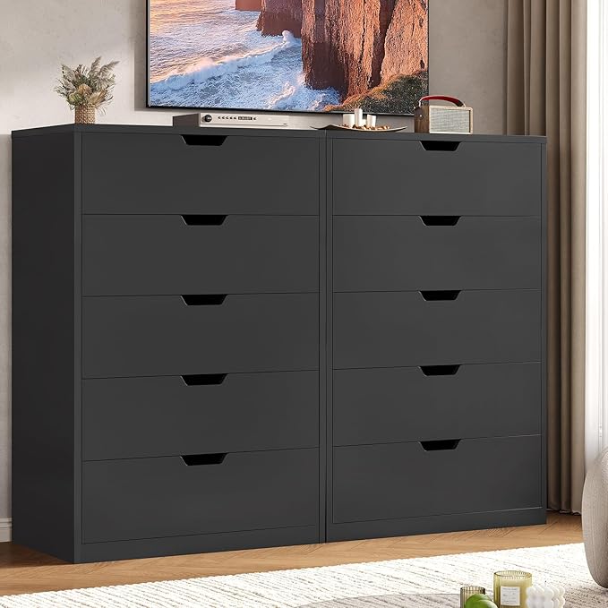 HAUOMS Tall 5 Drawer Dresser, Black Modern Chest of Drawers for Bedroom,Closet Dressers with Drawers for Living Room, Entryway, Hallway