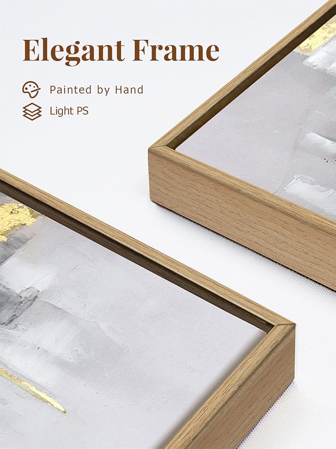 SAFERRYHOME 2-Piece Large Grey and Gold Abstract Wall Decor- Framed Modern Canvas Paintings for Living Room, Bedroom, Office Décor - 24x36 Inches Each
