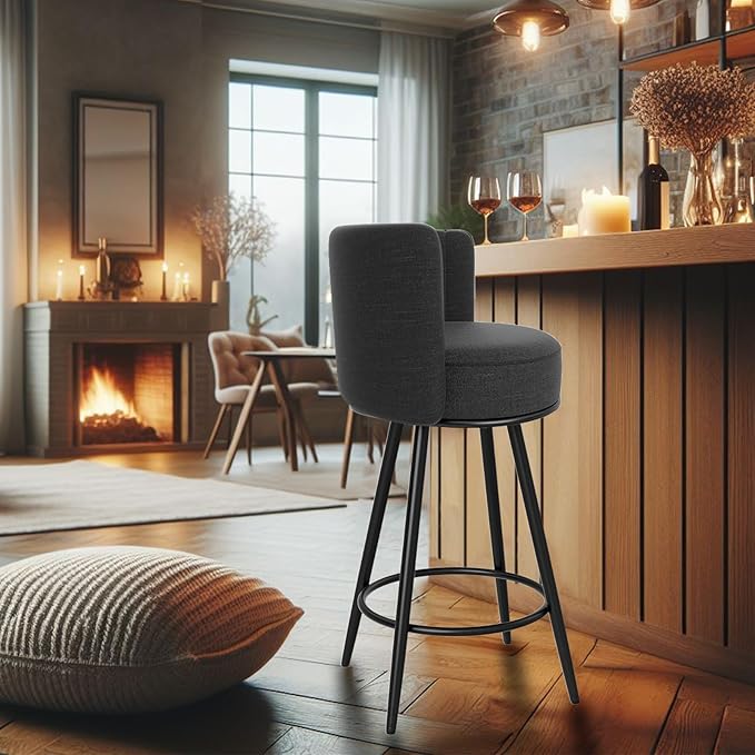 HONIFUR Bar Stools Set of 2, 27" Tufted Modern Counter Height Bar Stools, Upholstered Barstools with Back & Footrest Metal Legs, Stools for Kitchen Island, Counter, Cafes, Dining Room (Dark Gray)