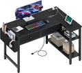 DLisiting Black Corner Desk for Small Space with Drawers, Reversible Gaming L Shaped Computer Desk with Storage Shelves for Kids Boys, Corner Work Study PC Desks for Bedroom
