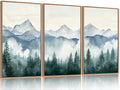 FWIEXA Mountain Framed Wall Art Set of 3, Large Mountains Canvs Pictures Wall Decor, Misty Forest Wall Painting, Foggy Nature Art Photos, 16x24 Inches for Living Room, Bedroom, Office, Home