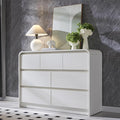 Aitjunz Modern 7 Drawers Dresser for Bedroom, 47" Wide Wood Dressers & Chests of Drawers w/Curved Profile Design, Mid Century Modern Dresser w/Natural Texture for Bedroom, Living Room,Antique White