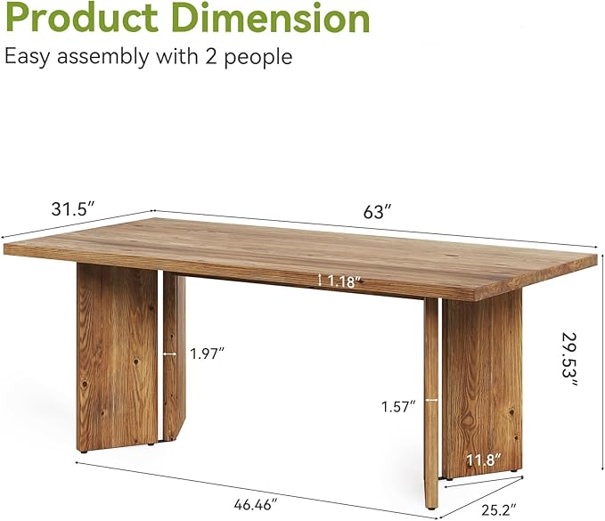 LITTLE TREE 63" Long Large Wood Desks, Solid Wood Office Desk, Farmhouse Executive Computer Desk, Home Office Workstaticon, Work Writing Table, Rustic Brown
