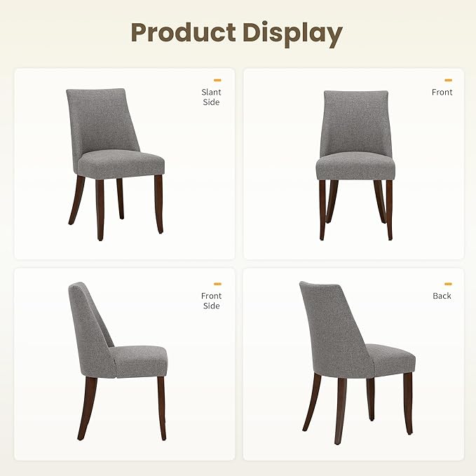 Wooden Dining Chairs Set of 6, Upholstered Farmhouse Fabric Dining Room Chair, Mid Century Kitchen Chair for Restaurant & Cafe, Light Grey