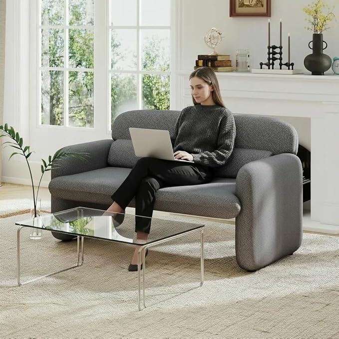 Furnimart Modern Loveseat Sofa, 54" 2-Seater Boucle Sofa, Comfy Upholstered Minimalist Couch, Small Couches for Small Spaces, Apartment, Office, Living Room, Bedroom, Dorm, Chenille Grey