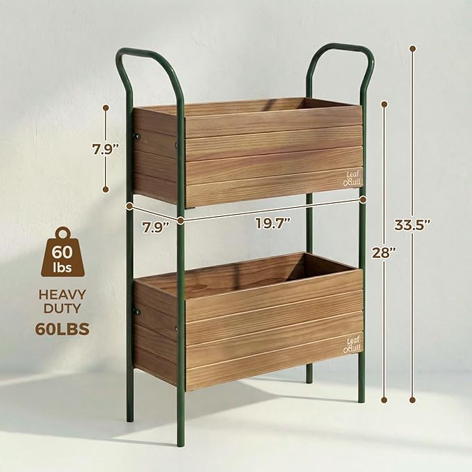 Leaf&lull Raised Garden Bed with Legs Plant Stand Indoor Outdoor Corner Metal Wood Plant Shelf Tiered Plant Holder Ladder Shelf for Patio Balcony Shelving Unit for Live Plants House Decor 2 Tier