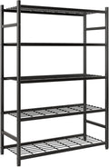 Storage Shelves, 5-Tier Metal Shelving Unit with Adjustable Feet, Shelf Organizer for Garage, Kitchen, Pantry and Closet Organization, 36.4" x 11.8" x 68.3", Black