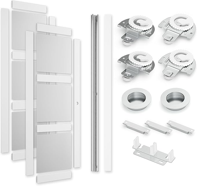 SMARTSTANDARD Sliding Closet Door 72x80(Double 37") Inch, Bypass Frosted Glass 3-Lite,Hardware Kit with Handles Included,Easy to Assemble MDF Door for Bedroom with Scratch-Resistant PVC, White