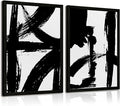 Black and White Wall Art Abstract Modern Painting Minimalist Line Canvas Wall Art Decor Black And White Poster Abstract Artwork Prints for Living Room Bedroom 12x16 Inch Wood Framed Set of 2