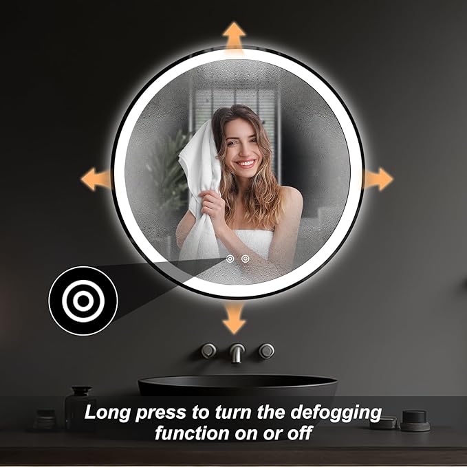 NEWBULIG 28 Inch Round LED Bathroom Wall Mirror with Lights, Light up Vanity Bathroom Mirror for Over Sink, Anti-Fog and Dimmable, Front Light and Backlit, Memory Function, Shatter-Proof, White