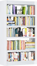 5 Tier White Bookshelf, 61" H Adjustable Bookshelf with Large Capacity, Suitable for Modern Storage Shelves in Living Rooms, Homes Offices, Garage, Sturdy Metal Bookshelf for Organizing