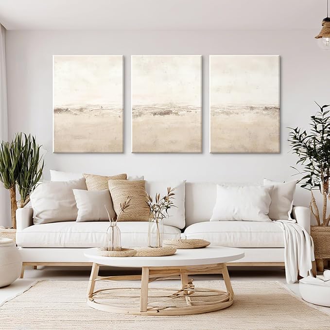 Baccone Beige Abstract Wall Art Set of 3 Neutral Canvas Wall Art Prints Boho Abstract Picture Modern Abstract Art Wall Decor Minimalist Artwork for Living Room Beroom Decor 16x24 Inch Wrapped Canvas