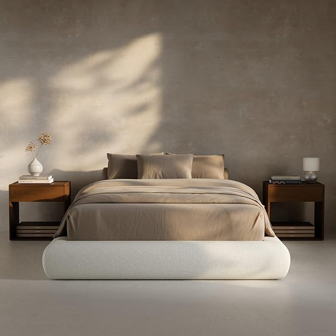 RECCI AirFrame Half-Moon Upholstered Full Platform Bed Frame, Boucle Curved Arched Base, 5 Inch Fully Round Cushioned Foam, No Box Spring Needed, Easy Assembly | Round Shaped, Boucle, Low-profile, Soft