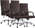 Furmax Ergonomic Office Desk Chair, Executive Ribbed Mid-Back PU Leather Conference Room Chair Adjustable Swivel Chair with Arms (4, Brown)