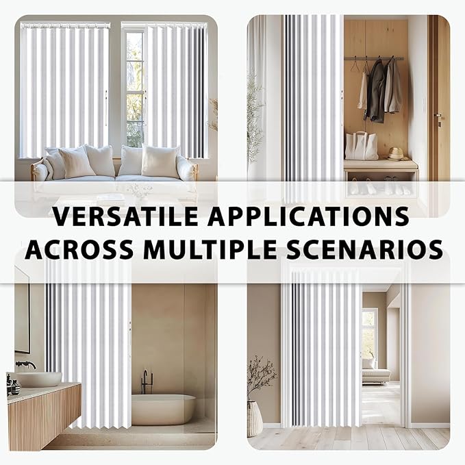 Jilron Accordion Door Curtain Set - 100% Blackout, with Curtain Rod Included, for Bedroom Privacy Protection (White-43 W x 78" L+Rod)