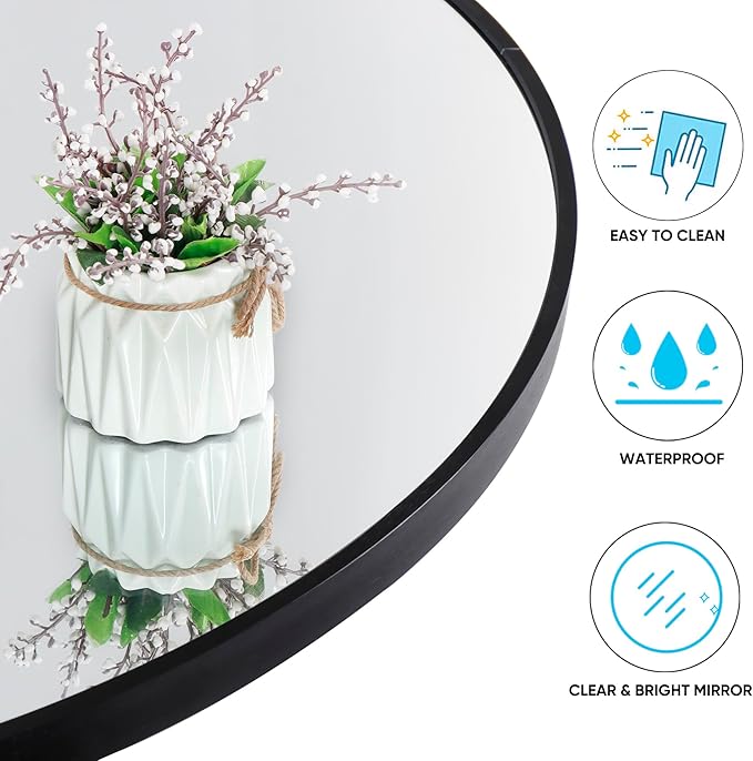Smartxchoices Pack of 2 Black Large Round Mirrors 36 Inch, Metal Frame Wall Mounted Circle Mirrors, Vanity Mirror Wall Bathroom Décor, Washrooms, Living Rooms, Entryway